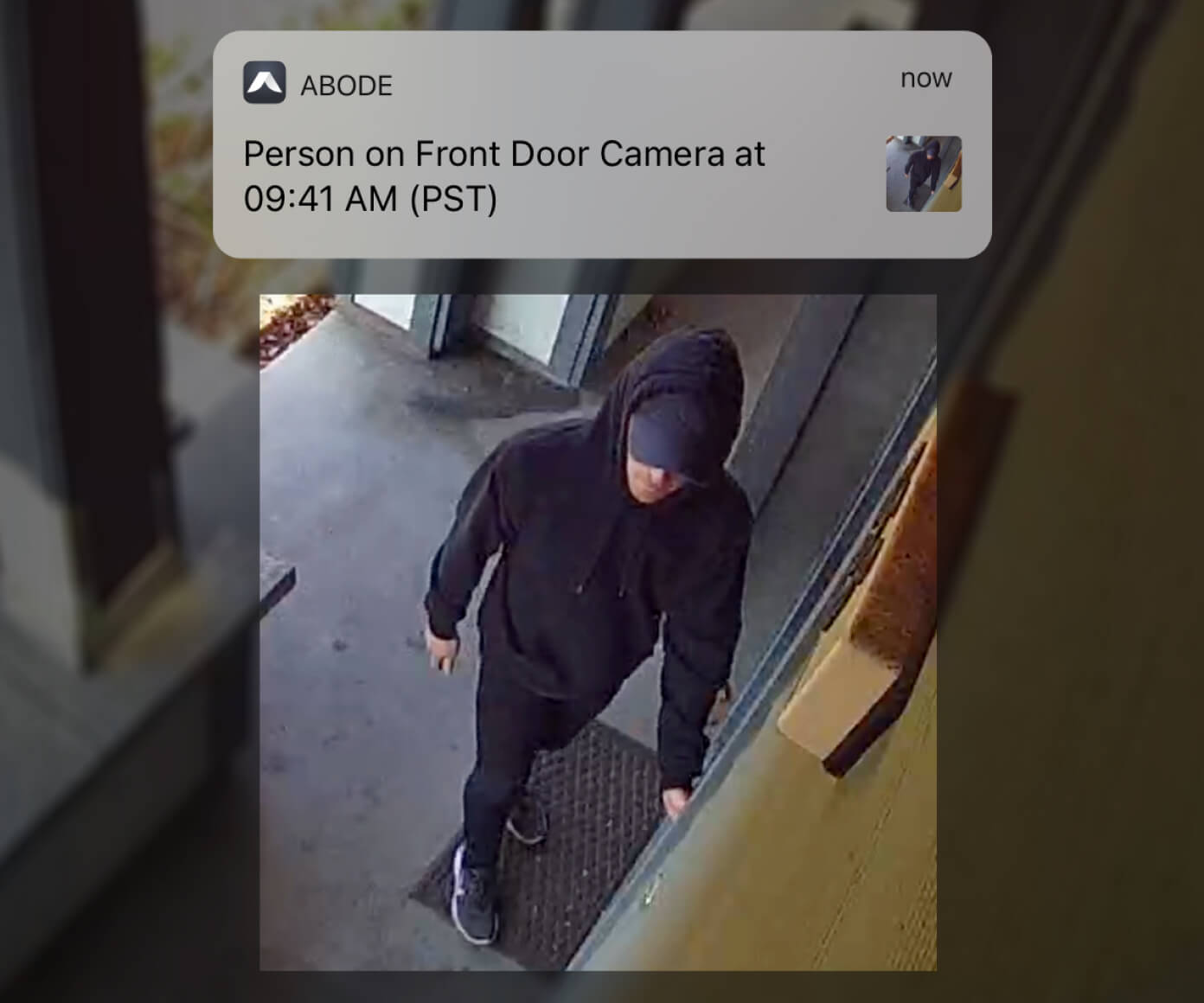 Phone person-detection alert from Abode Cam 2 camera